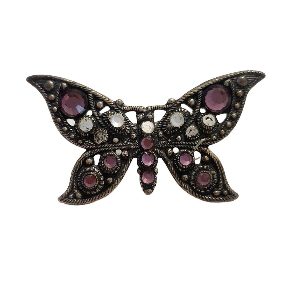 Vintage Purple Crystal Butterfly Brooch, 2.25" Wide
